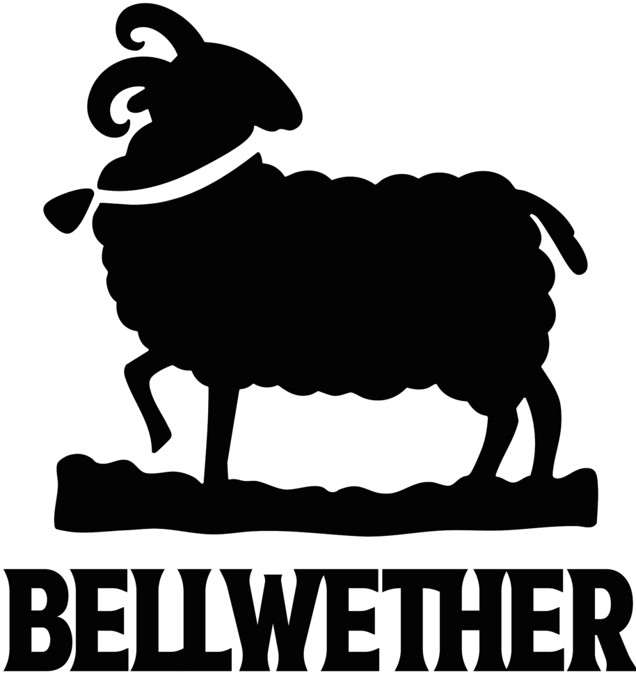 A 2D illustrated sheep, with a bell around its neck. It has one hoof raised slightly and its head turned in the opposite direction, looking defiant and strong.